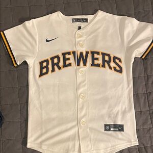 Nike Brewers White Jersey with Navy and Gold Trim